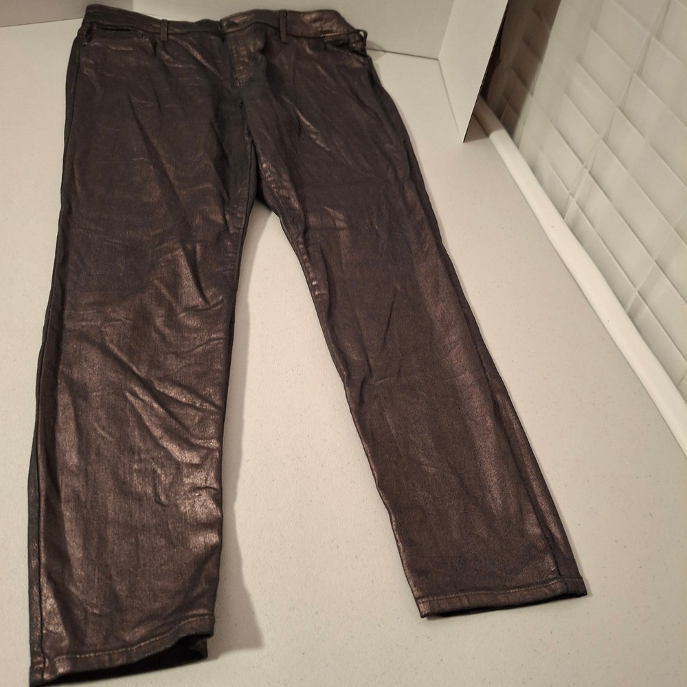 Old Navy Rockstar Mid Rise Metallic Silver Coated Jeans Pants‎ Women Size 14